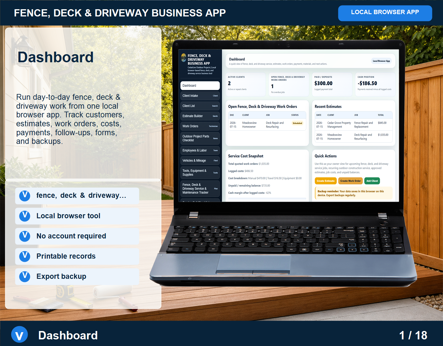 Fence, Deck & Driveway business app Fence Deck Driveway screen for service workflow management